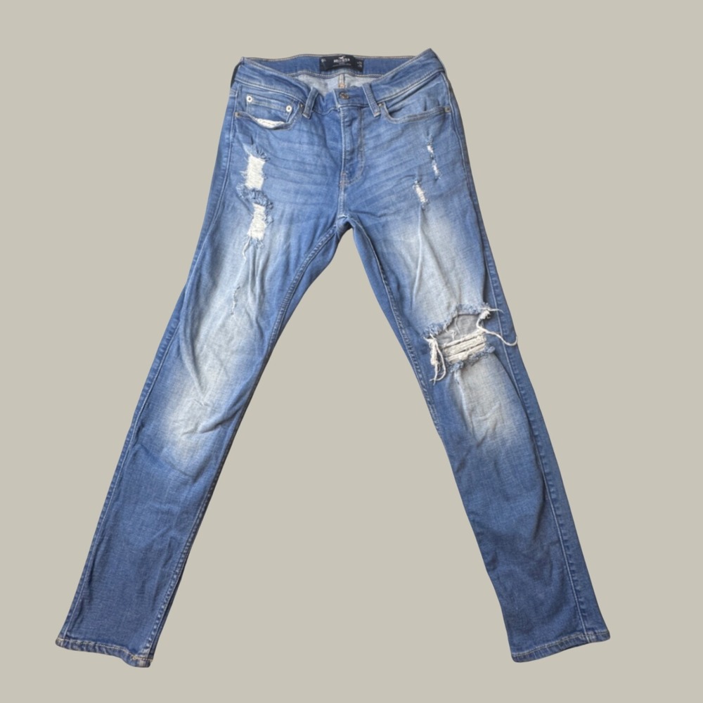 Hollister Jeans Men 29x30 (28x27) Skinny Blue Advanced Stretch Distressed Ripped